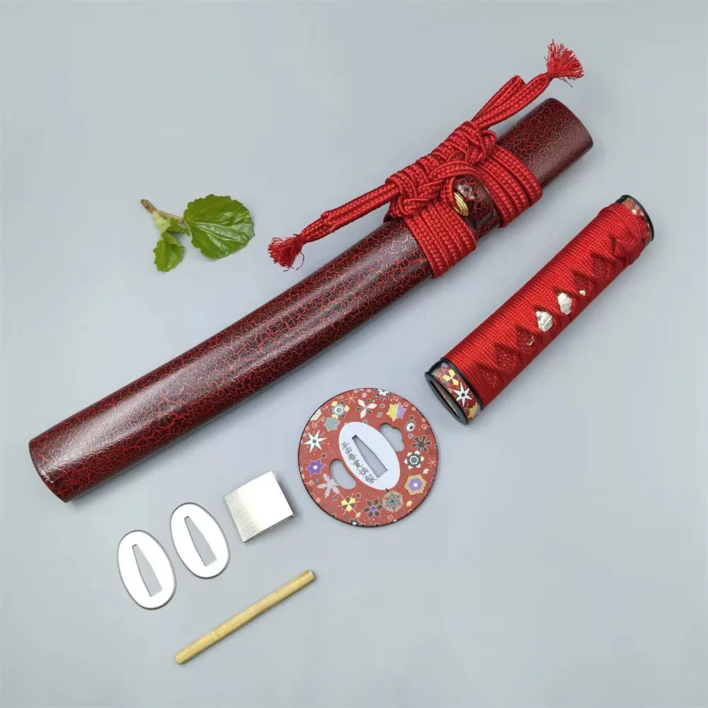 

Red 15cm Tsuka Handle Steel Tsuba Copper Habaki Seppa Hardwood Saya For Japanese Katana Sword Wakizashi Tanto Parts