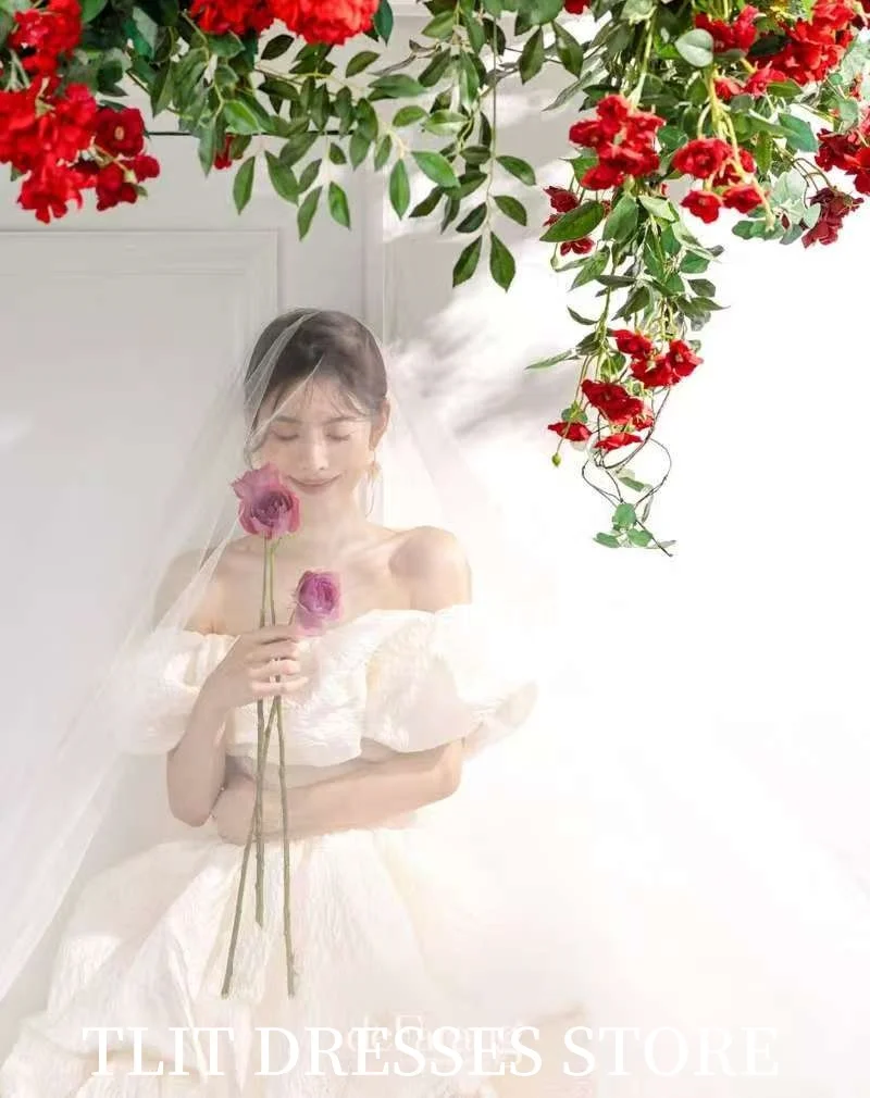 TLIT Elegant Ivory High Low Wedding Party Dresses Korea Wedding dresses Photo Shoot Corset Bride Gowns Formal Party Customized