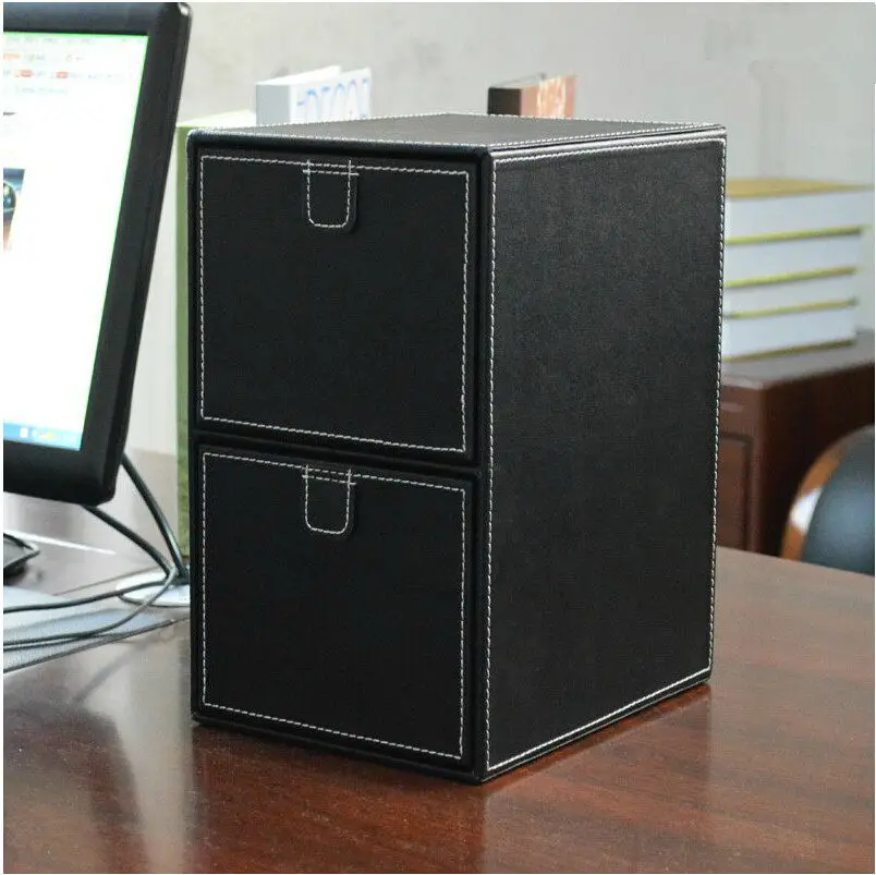 Creative Leather CD Storage Box 2-Drawer DVD Disc Organizer Cabinet with High-End Desktop Design for Media Collection&Home Decor