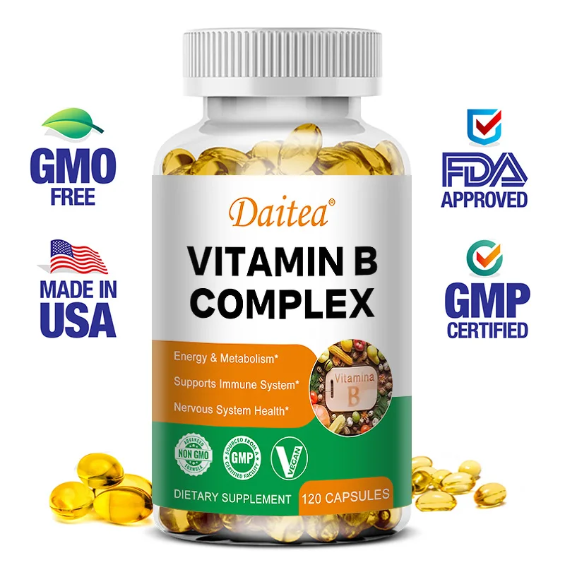 Organic Vitamin B Complex Supports Energy, Immune Health, Antioxidant Supplement - 30/60/120 Vegetarian Capsules