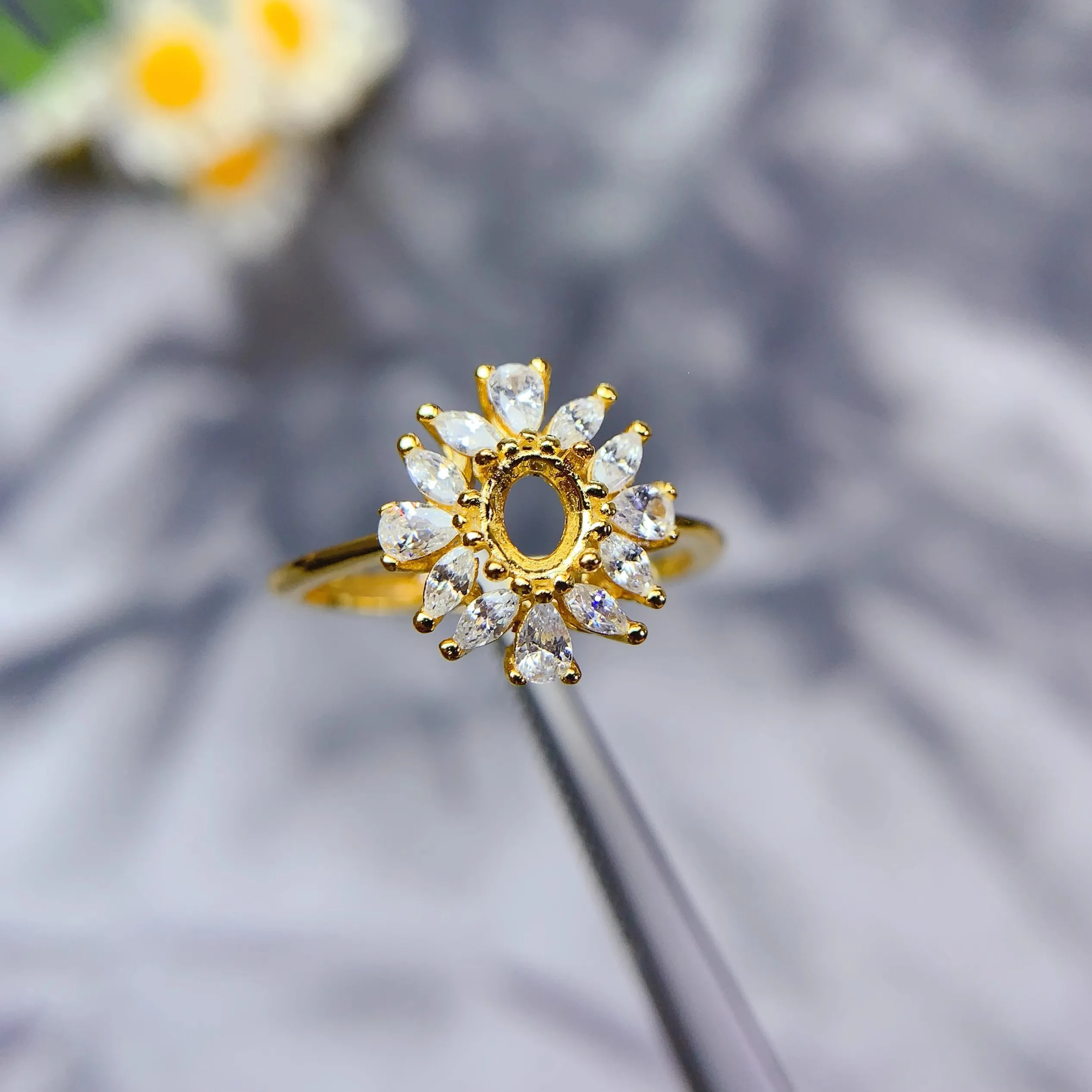 Y S925 Sterling Silver Inlay 4*5mm Oval Stone Empty Holder Ring Flower DIY Fine Simple Design Light Luxury Zircon 3 Colors