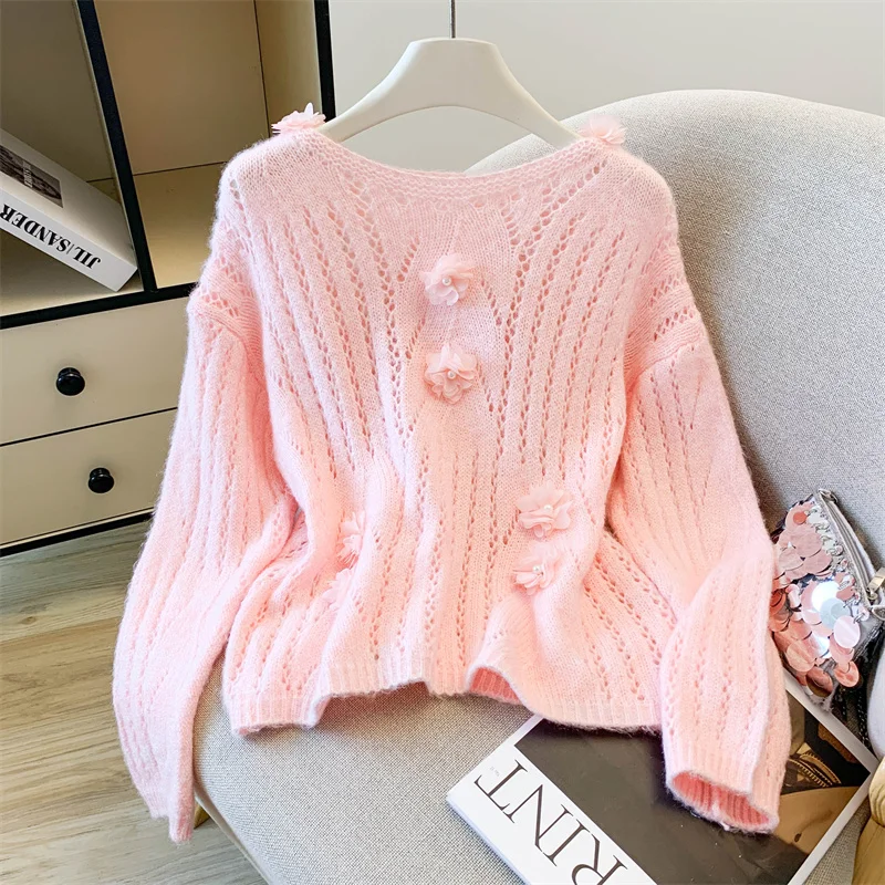 

Sweet Sle Long Sve ажурный вязаный свитер женский мягкий уютный накладной осенний модный полиэфирное волокно круглый Ne