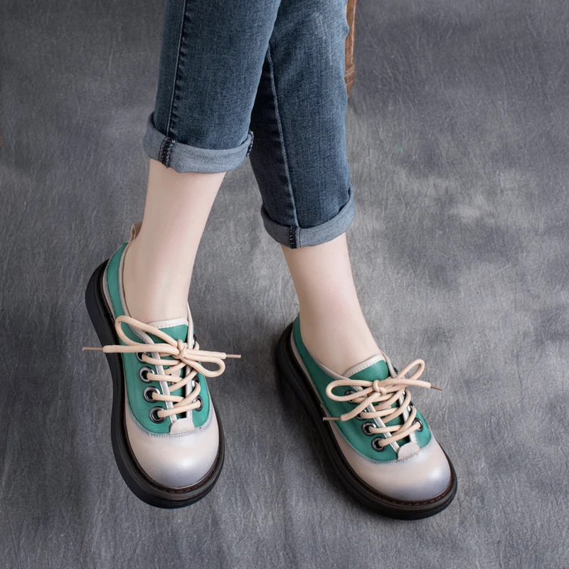 

Casual Leather Flats Women Sneakers Wedge Heels Shoes For Women Handmade Genuine Leather Women Soft Platform2022 Brand Lace Up