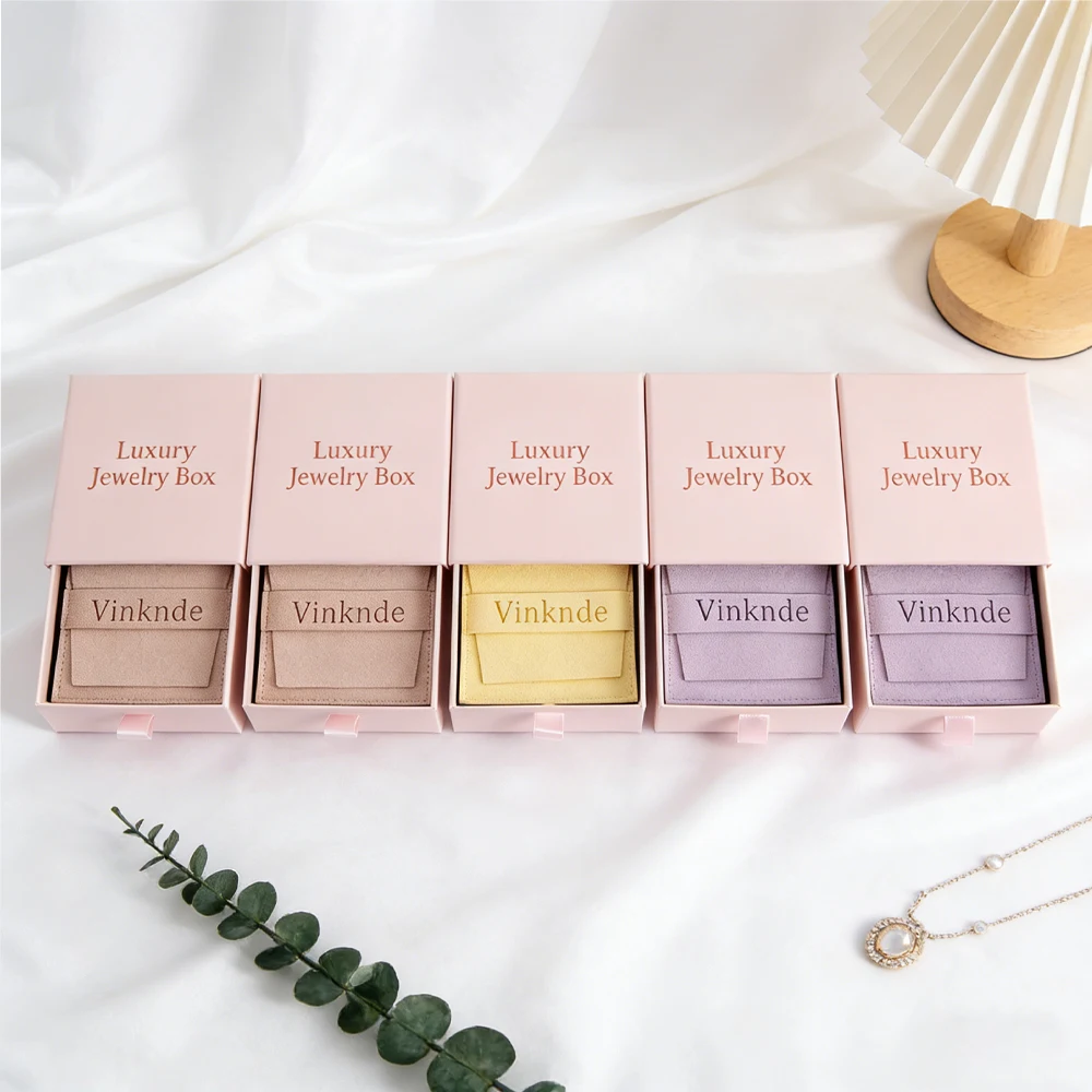 

50Pcs Pink Paper Ring Box Personalized Logo Jewelry Drawer Boxes for Travel Organizer Earrings Bracelet Display Wedding Gift Bag