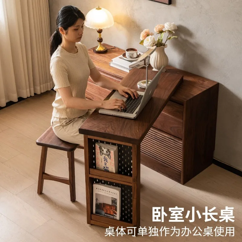 

Solid wood makeup table, North American black walnut bedroom telescopic dresser chest integrated, Nordic simple dressing cabinet