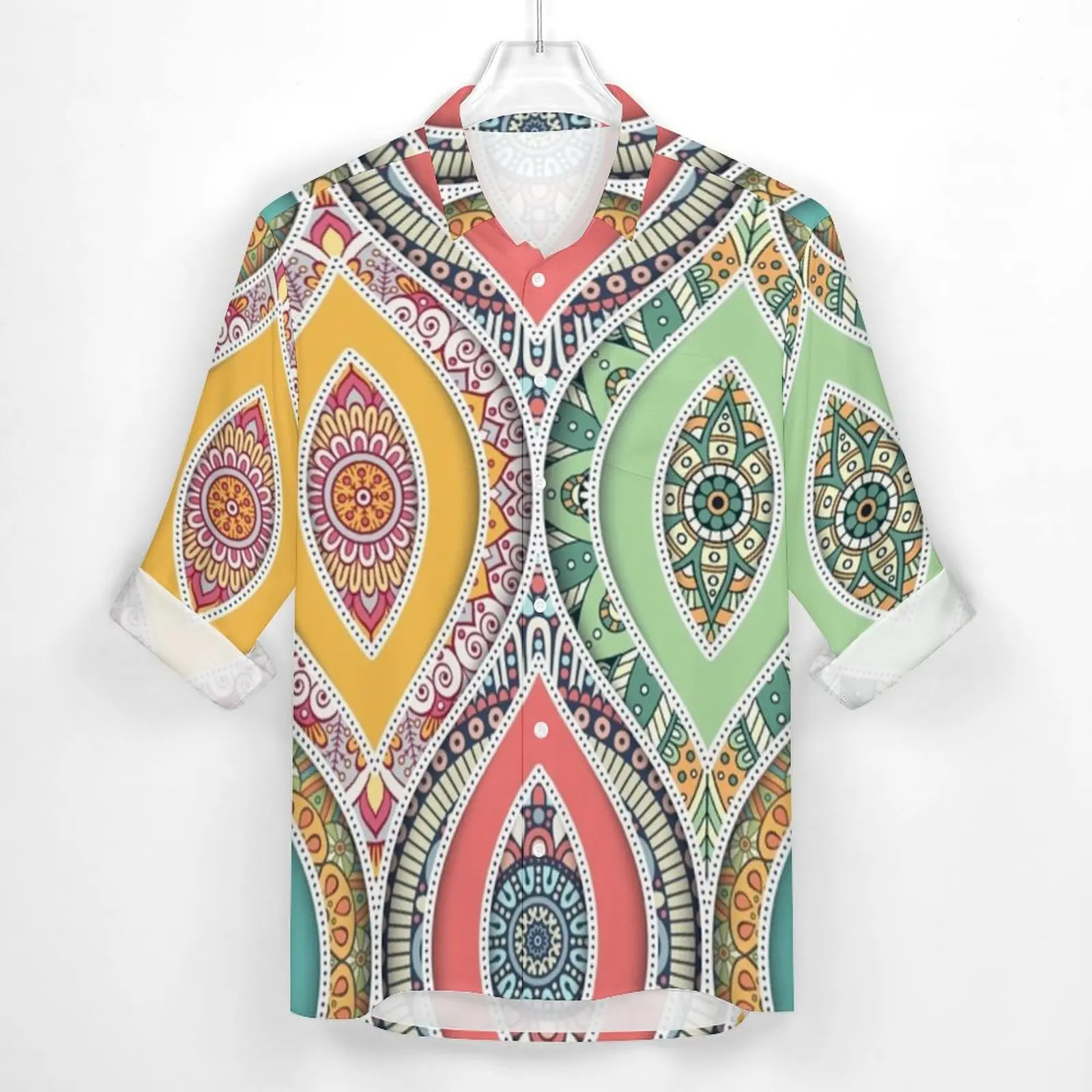 Bohemian Indian Shirt Retro Hippie Print Casual Shirts Long Sleeve Design Y2K Blouses Autumn Cool Oversized Top