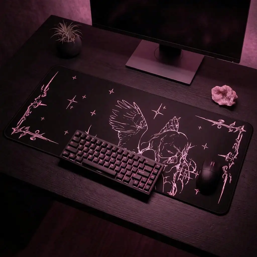 Crying Angel Illustration Desk Mat | Gothic Angel Mouse Pad, Gaming Mouse Pad, Desktop Decor 31.5