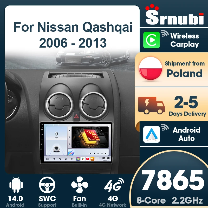 Srnubi pour Nissan Qashqai J10 2006 - 2013 2 Din GPS Navigation Android Auto Autoradio Multimédia Carplay WIFI 4G Support des boutons lumineux SWC Bluetooth 5.4 Accessoires de systèmes automobiles intelligents