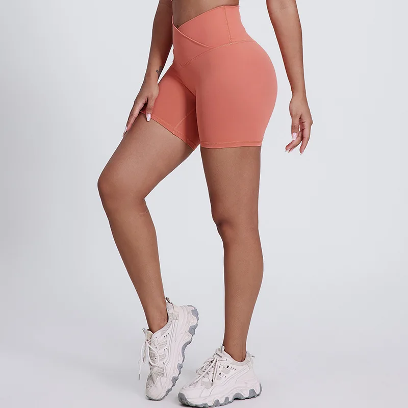 Monocromática cintura alta Cross Legging para mulheres, esportes curtos, ginásio curto, fitness, ioga, ciclismo, treino, treinamento, alta qualidade