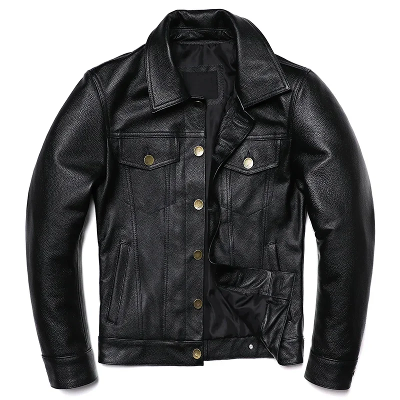 

2024 New Cowboy Genuine Leather Jacket Men's Natural Cowhide Slim Short Coat Casual Style Single Breasted Fashion Clothes