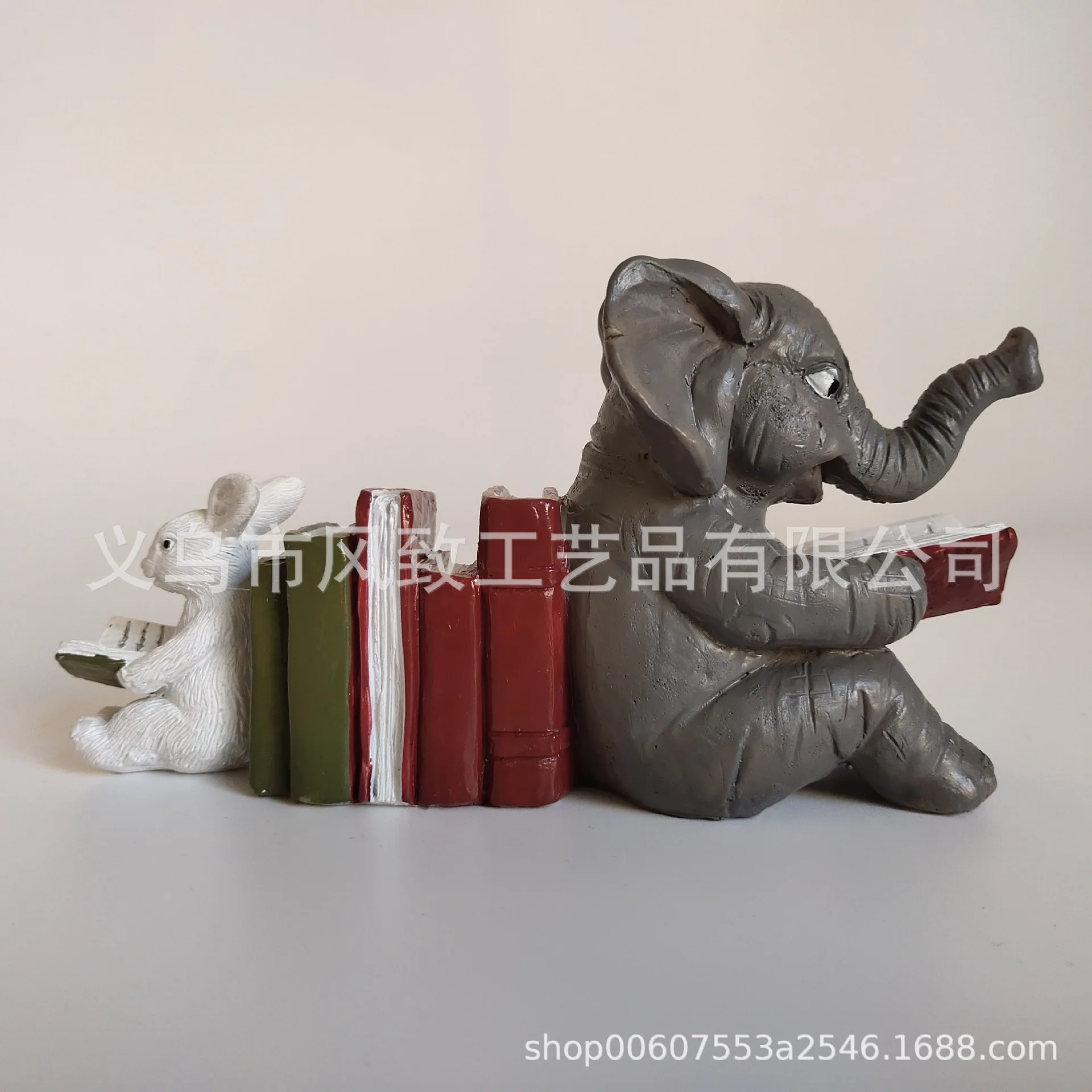 

Elephant & Rabbit Reading Statue‌ - Handmade Resin Desk Decor for Study Room