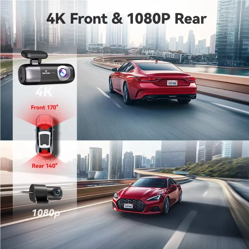 Redtiger Distribuidor F9 Frente e Traseiro 4K + 1080P Visão Noturna Carro Caixa Preta Câmera de Vídeo Dash Cam Com GPS e WIIF