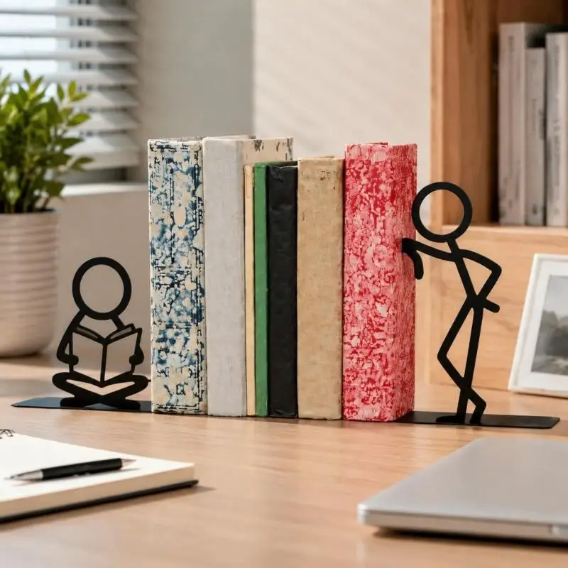 CORA Bookshelf Bookends in Black Iron, Two Complementary Figure Supports for Arranging Books in Libraries, Offices, and Reading