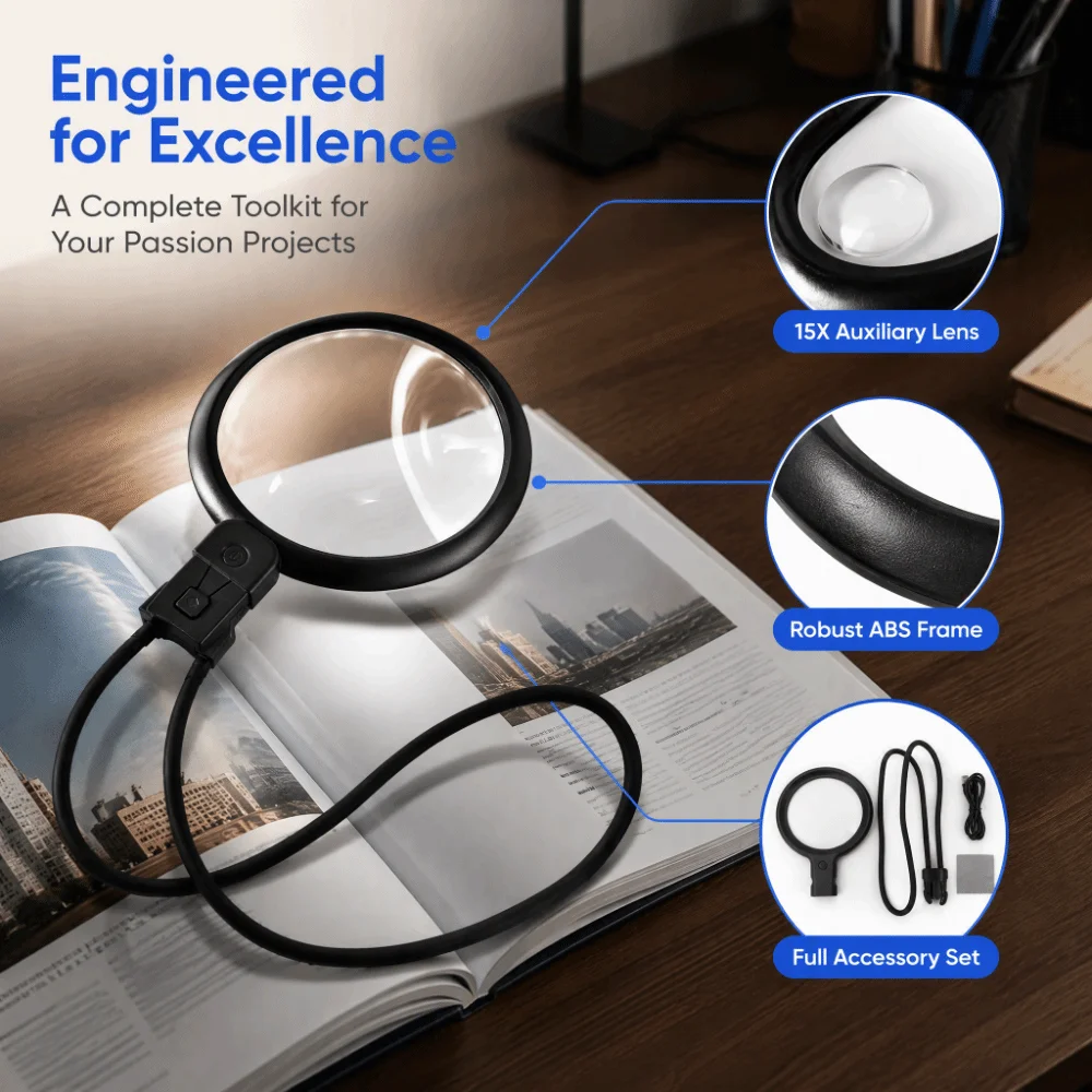 1 set Black LED Magnifying Glass Acrylic Optical Lens Silicone Tube Rechargeable Magnifying Glass 36 LED Lights