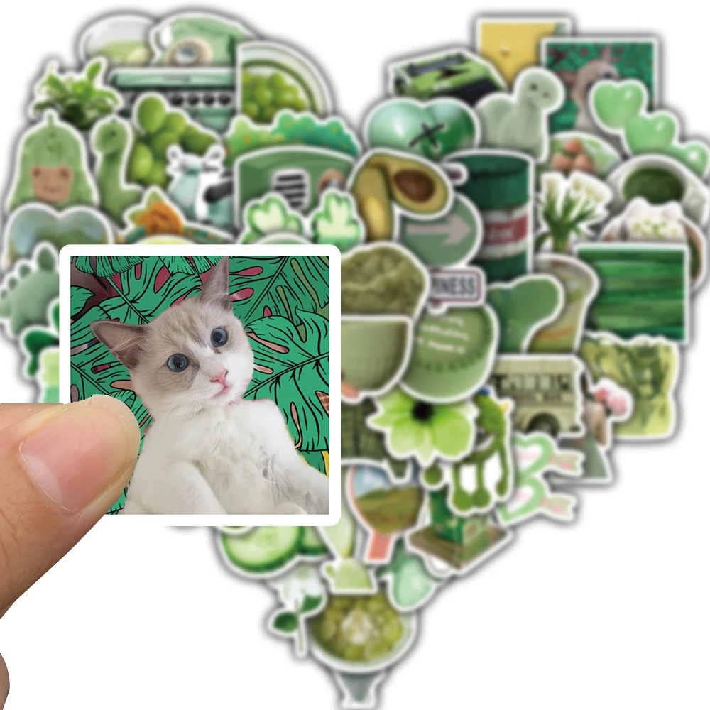 60PCS Green Items Sticker Ins Style Mobile Laptop Phone Harajuku Supplies Fridge Scrapbook Decoration Notebook Sticker