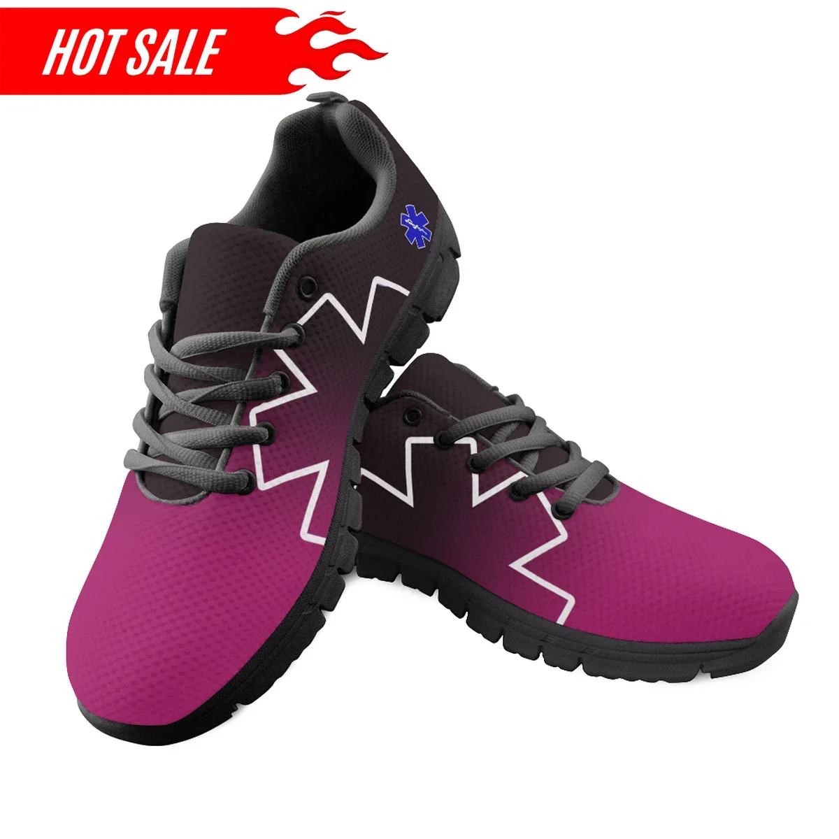 New Fashion Gradient Color Women Nursing Shoes Lace Up Winter Spring Comfortable Walk Shoe Paramedic EMT EMS Design Mesh Sneaker