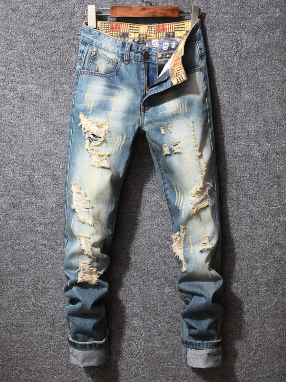 

Spring Summer Men's Slim Straight Leg Jeans Korean Trendy Brand Washed out Fashionable Casual Long Pants Breathable