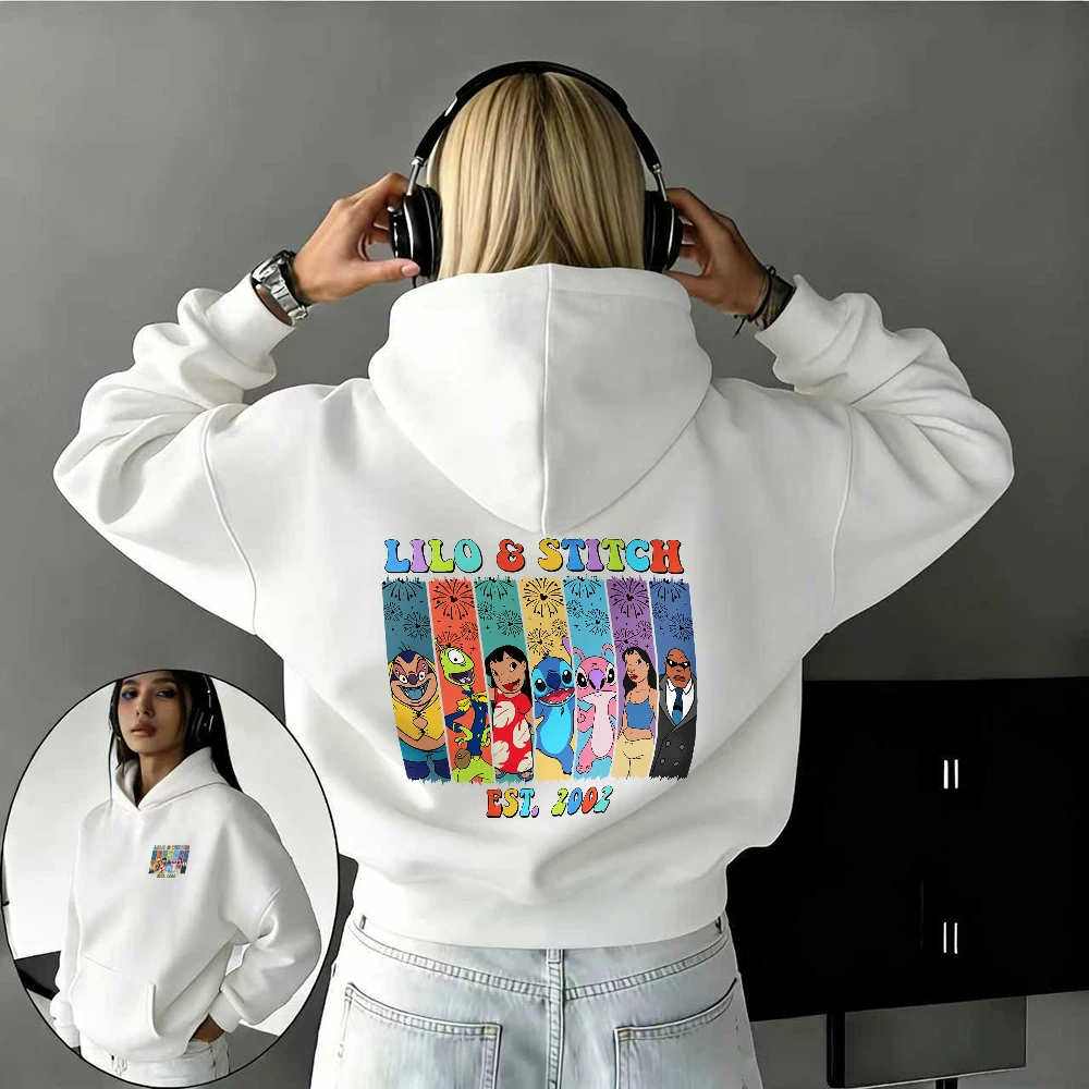 

Осенне-зимний свитшот Disney с принтом Stitch and Lilo из 100% чистого хлопка для мужчин и женщин, уличный повседневный теплый топ
