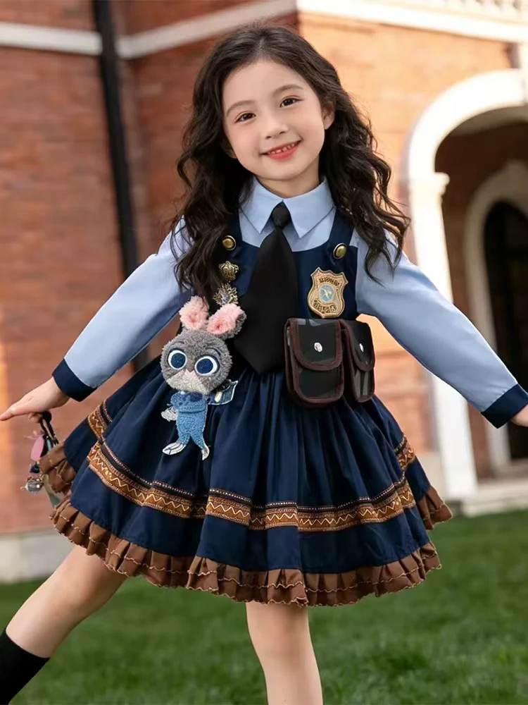 Lolita Rabbit Police Officer Girl's Dress Children's Halloween Cosplay Cartoon Princess Birthday Party Dress for Girls