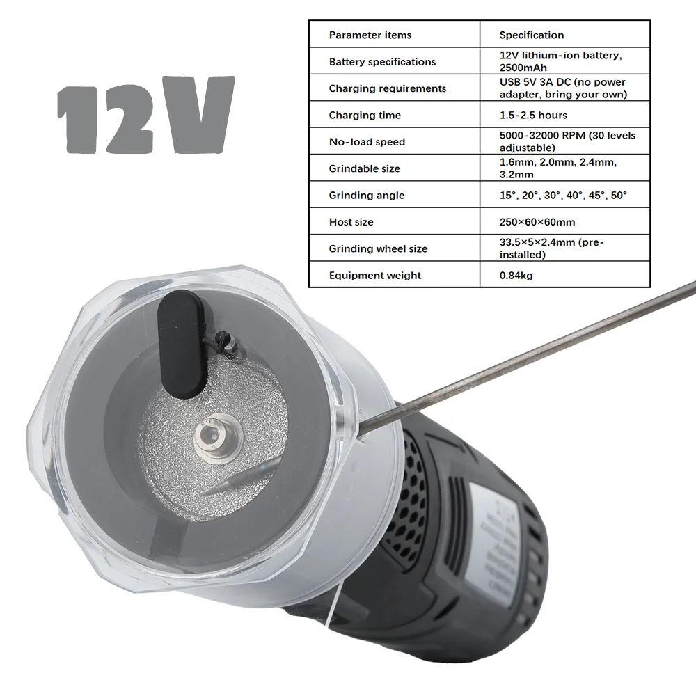 مطحنة التنغستن اللاسلكية لحام TIG 8V2000mAh 12V 2500mAh مبراة التنغستن 1.6 2.0 2.4 3.2 مللي متر 15 20 30 40 45 50 زاوية #3