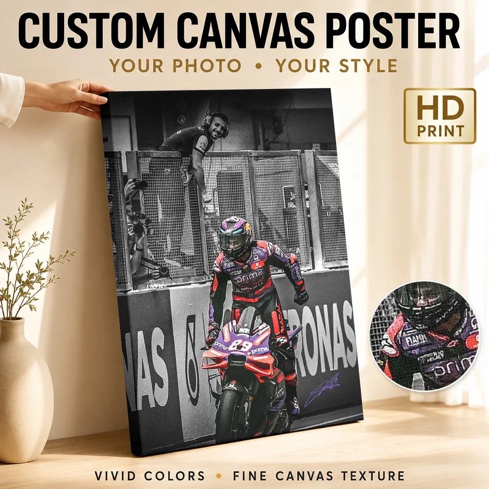 Jorge Martin Motorcycle Canvas Poster Bold Athletic Design Canvas Wall Art With Personalized Photo For Garage Ideal Rider Gift