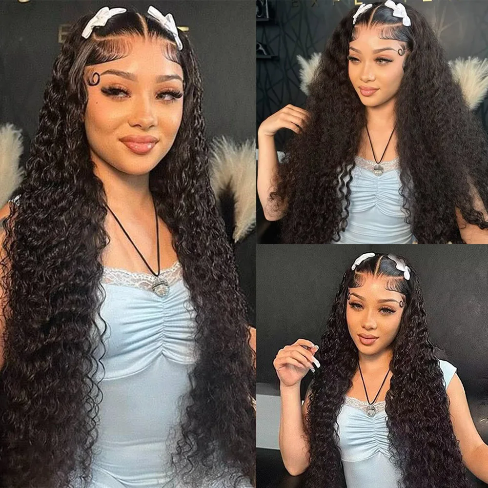 Water Wave Lace Front Wigs Human Hair 13x4 Transparent Lace Wet and Wavy Lace Frontal Wigs Human Hair 180% Density Natural Color