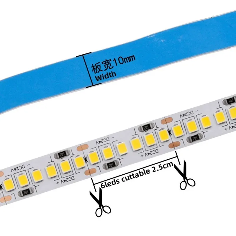 Imagem -05 - Fita Led com Corda Branca Quente 2835 Fita Flexível 12v 24v 2400leds Branco Fresco 6500k 4000k 3000k Natureza 10m