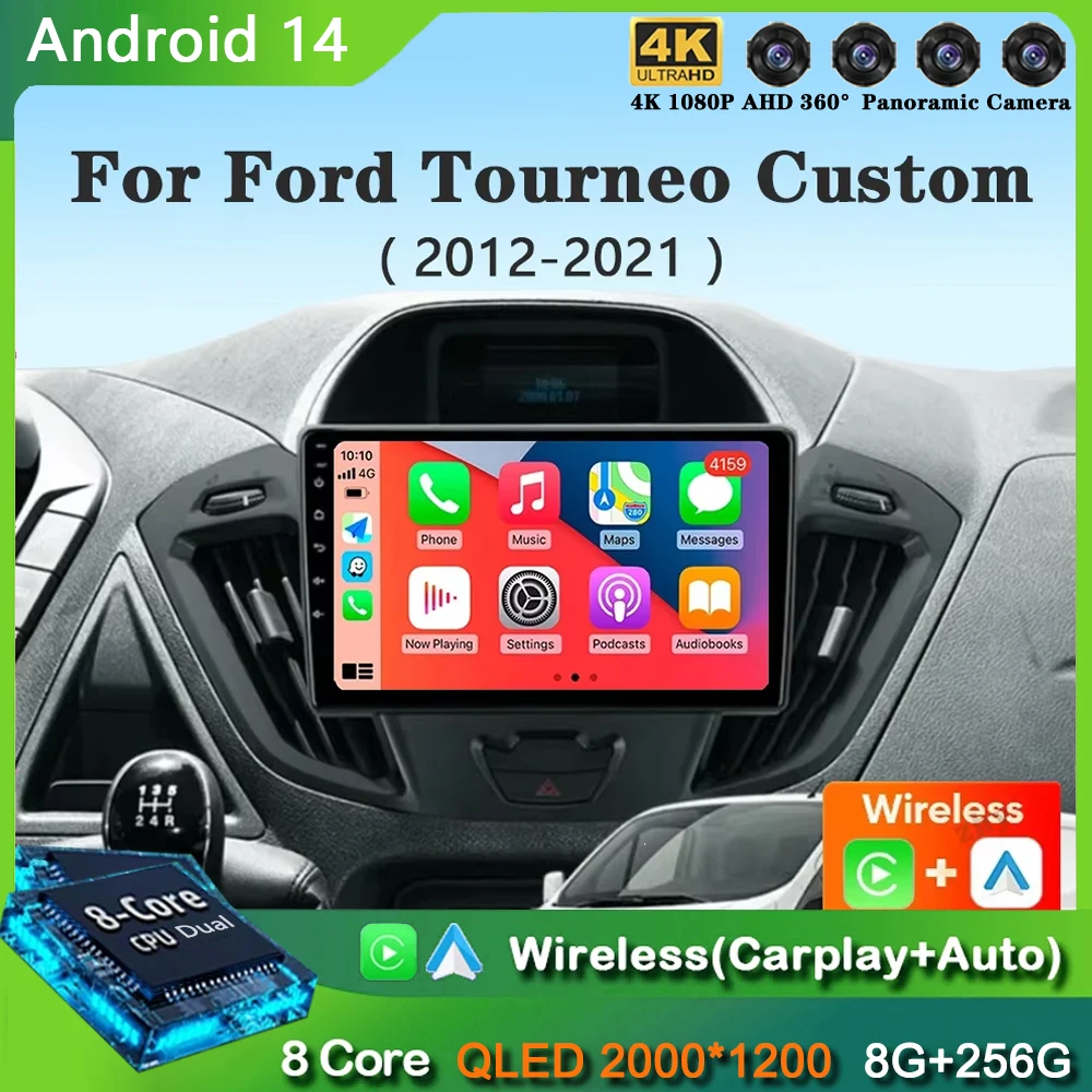 Android 14 для Ford Tourneo Custom 1 I Transit 2012-2021Qualcomm Snapdragon Navigation 4G Мультимедийный плеер Auto Carplay NO 2DIN