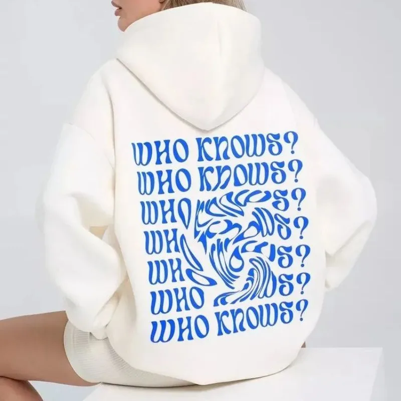 Zabawne Litery Nadrukowane Jesień Zima Bluza z Kapturem Amerykańska Biała Luźna Codzienna Nowa Leniwa Modna Wszechstronna