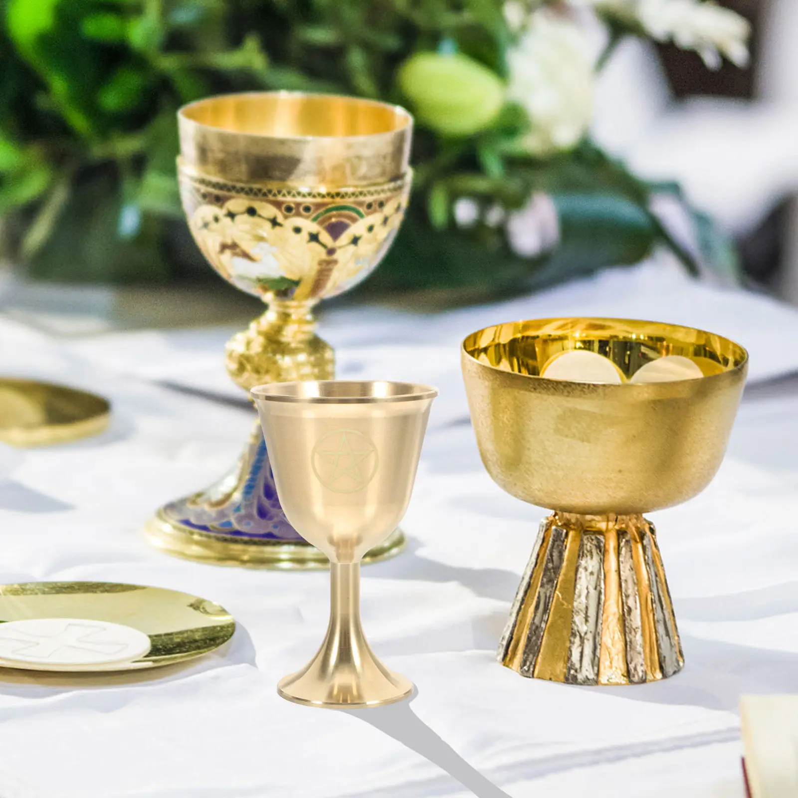 Pentacle Brass Goblet Large Pentagram Wine Cup Ritual Altar Goblet Vintage Mystic Water Drinking Ceremony Vodka Drinking Glass