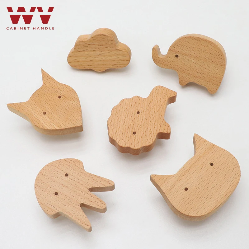 WV Wooden Door Handles Animal Wood Furniture Handles for Cabinets Dressers Drawers Door Knobs Kitchen Cupboard Wardrobe Pulls