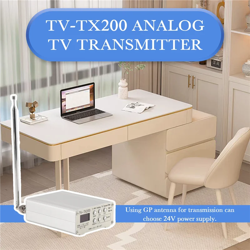

B63B-TV-TX200 VHF/UHF Analog TV Transmitter Support HD/AV Input Analog Signal Transmitter With Telescopic Antenna EU Plug