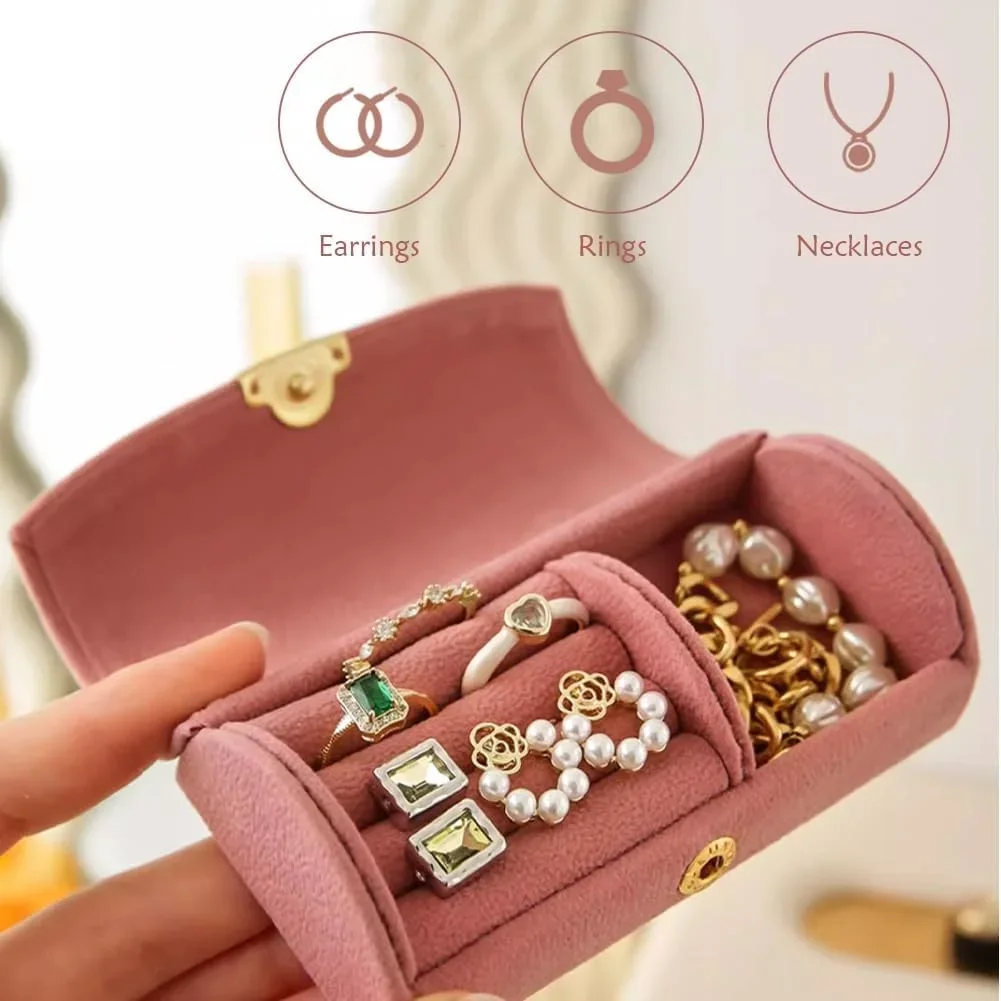 Travel Jewelry Case Portable Velvet Organizer Rings Earrings Storage Box Perfect Gift for Women, Lady and Girl Travel Essential