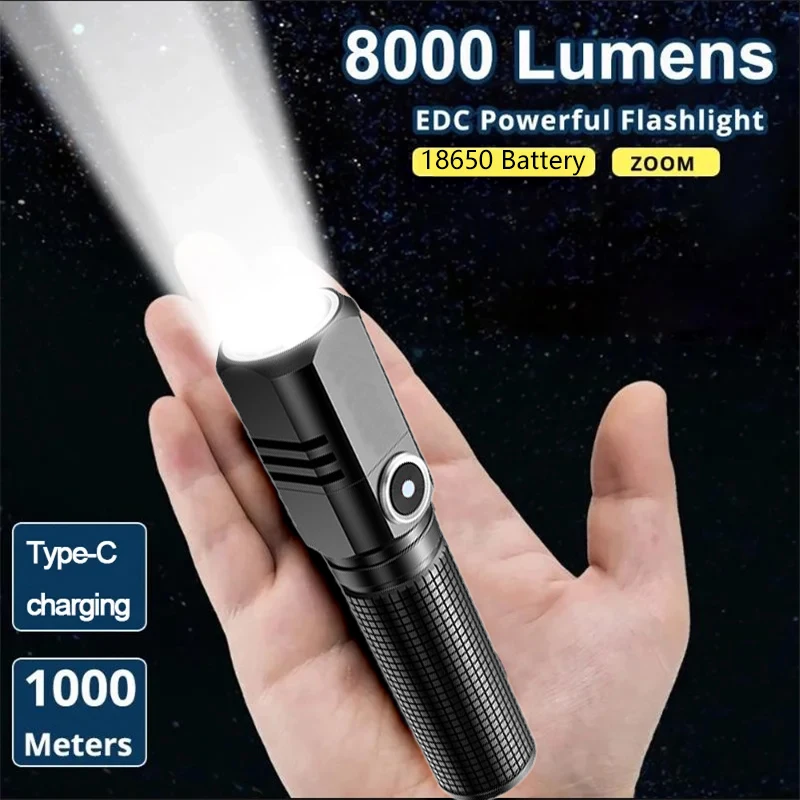 KDULIT Super Bright Mini LED Flashlight 3 Lighting Mode Zoom Tactical Torch USB Rechargable Camping Hiking Emergency Lantern