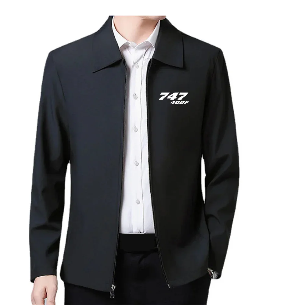 

New 747-400F Aviation Pilot Aircraft Casual Loose Jackets Coat Spring Autumn Flip Collar Zipper Jackets for Men