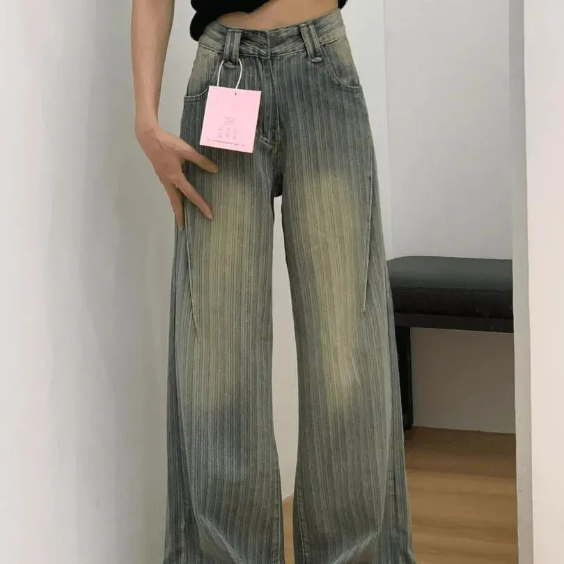 

Jeans Retro Street Style Women 2024 Autumn New American Retro Fashion Casual Loose High Waisted Wide Leg Pants