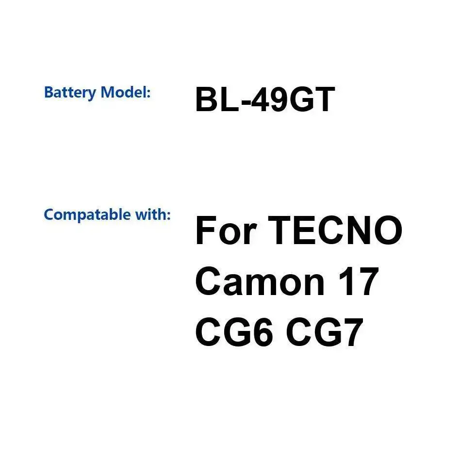 

Высокоэффективный аккумулятор мобильного телефона BL-49GT 5000 мАч с быстрой зарядкой для Tecno Camon 17 CG6 CG7