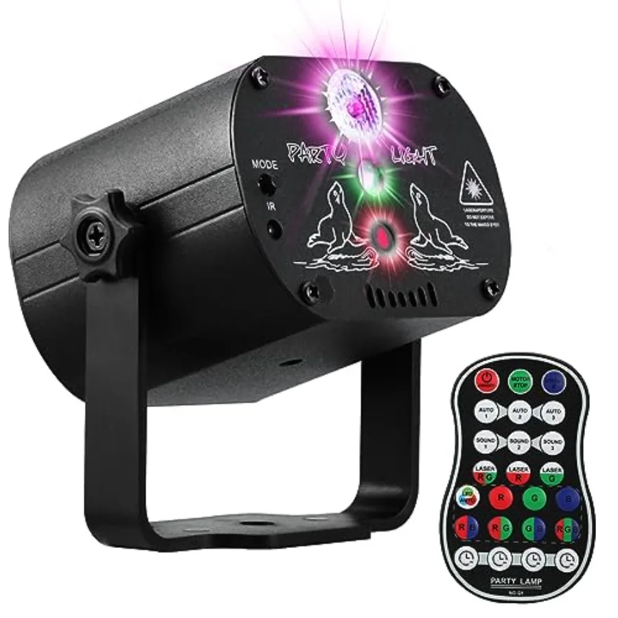 

DJ Disco Stage Party Lights, LED Sound Activated Laser Light RGB Flash Strobe Projector with Remote Control for Christmas Hallo