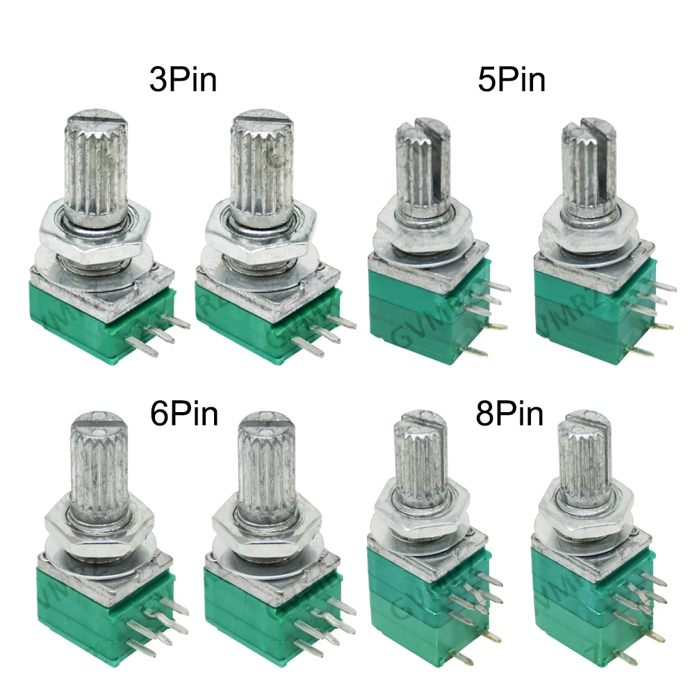 5pcs 3/5/6/8 PIN RK097N/RK097G/RV097NS Rotary Resistor Kit , 5K 10K 20K 50K Ohm with Mounting Nuts & Washers for DIY Projects