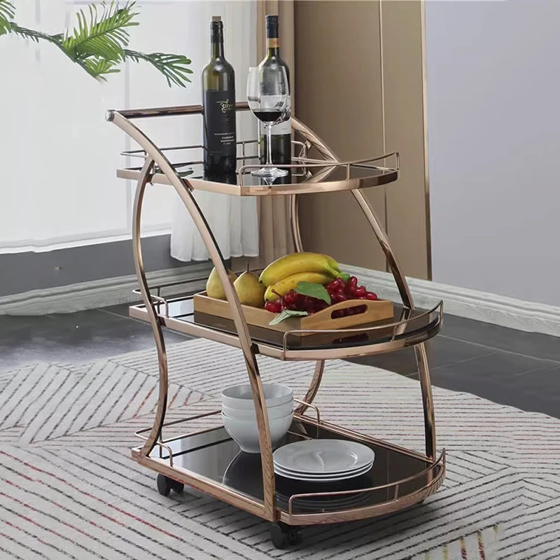 Bar Tables Trolley Kitchen Sideboards Metal Shelf Serving Rolling Trolley Wine Rack Fruit Basket Archivadores Hotel Furiture