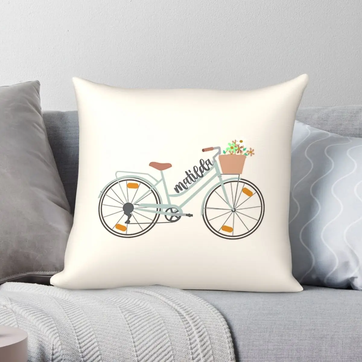 Matilda Bicycle Square Pillowcase Polyester Linen Velvet Creative Zip Decor Pillow Case Home Cushion Case
