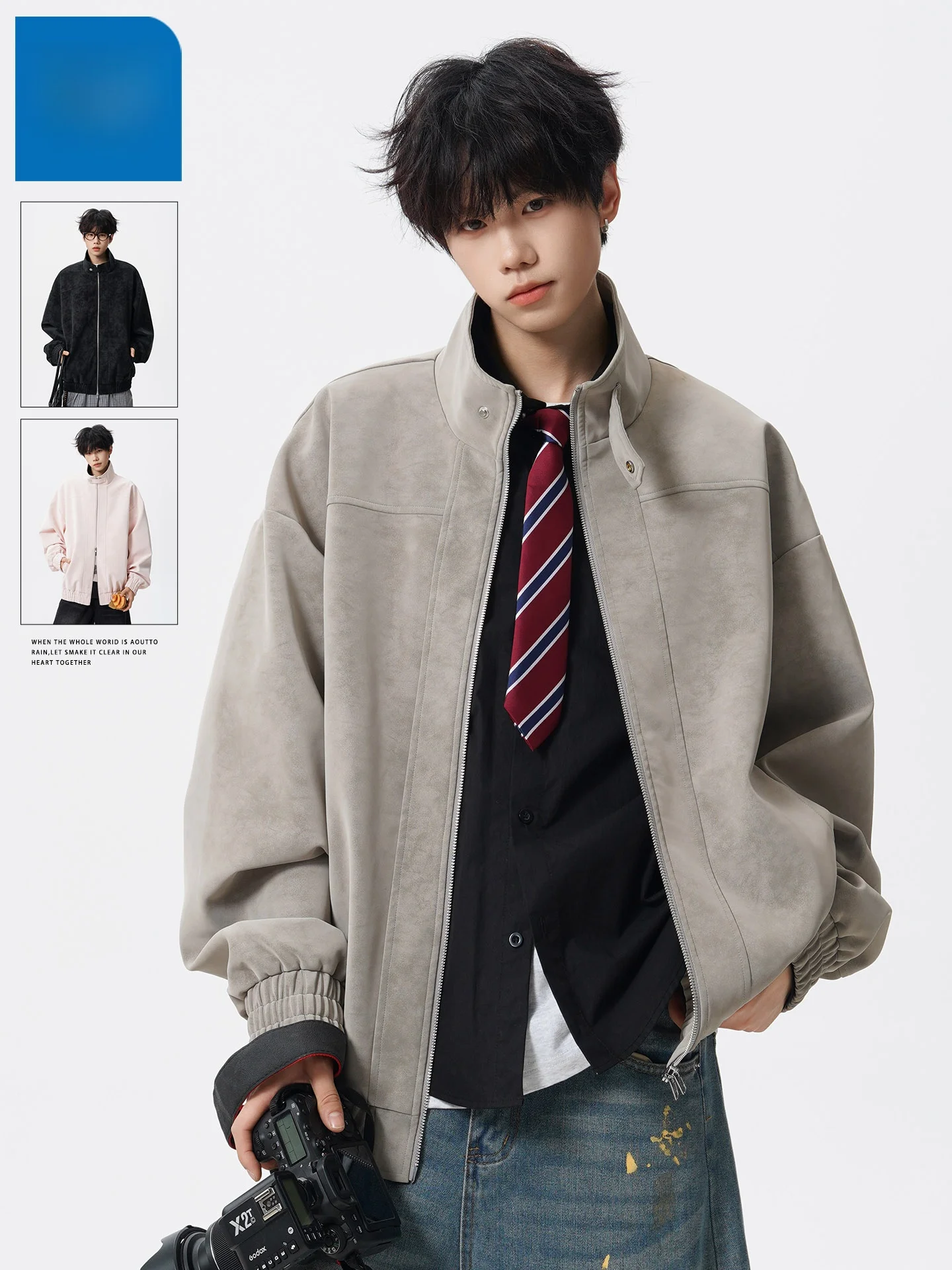 

Jeanswest Men's Suede Jaet Casual Stand Collar Retro American Sle Spring Autumn New Faion Brand Leisure Top Coat