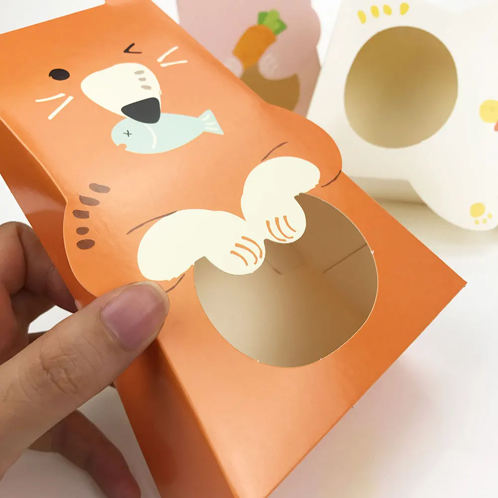 Cute Rabbit Cat Fox Candy Box Paper Birthday Party Decorations Kids Baby Shower Gift Box With Window Party Favors Packaging Box