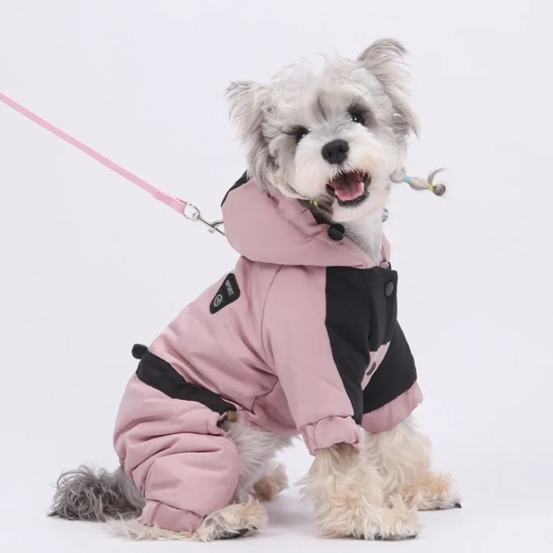 

Dog Autumn Winter Warm Cotton Jacket Hooded Cotton Coat Jacket Vest Waterproof Pet Down Jacket Color Blocked Dog Clothing