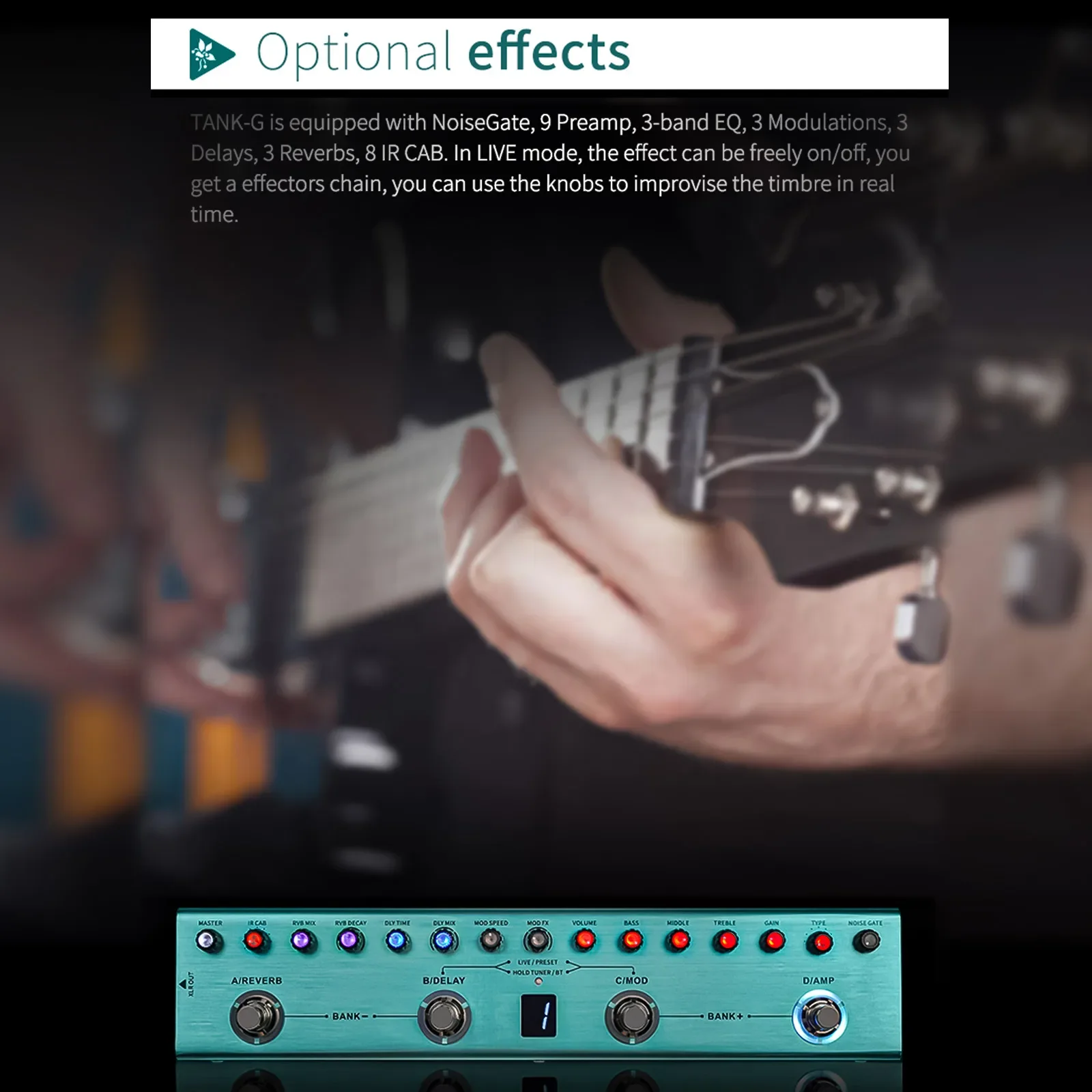 2025 무선 베이스 이펙트 M-Vave Tank-B 블루투스/앱 편집, 휴대폰 녹음, 8개 IR 슬롯 충전식 페달보드