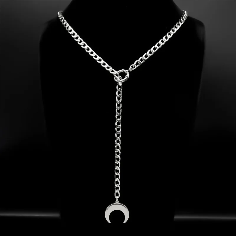 Herz Stern O-ring Lange Kette Für Frauen Männer Punk Rock Halskette Edelstahl Kubanischen Halsketten Einfache Einstellbare Y-halskette – Detail 7