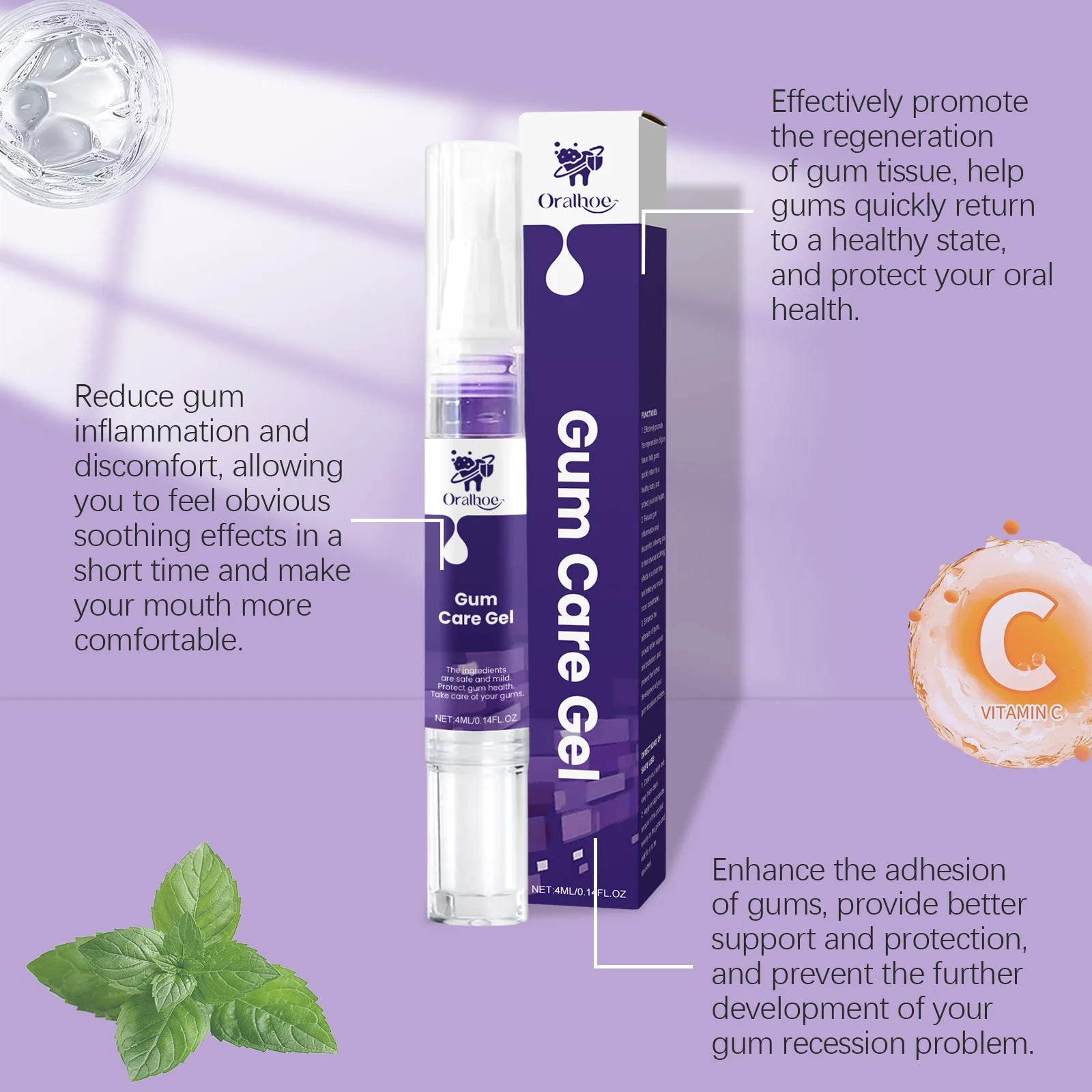 Gel para el Cuidado de las Encías Morado, Rutina Diaria de Higiene Bucal, Calmante para Encías Sensibles, Fórmula Natural a Base de Plantas, Portátil, Refrescante, en Formato de Bolígrafo