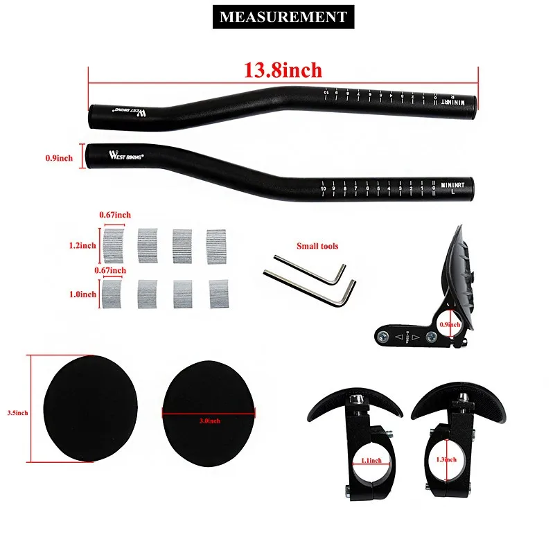 WEST BIKING Aluminium-Legierung TT Lenker Aero Bike Extender Armstützen Verstellbare Lenkerverlängerung mit Schwamm-Ellbogenschonern für Radfahren – Detail 5