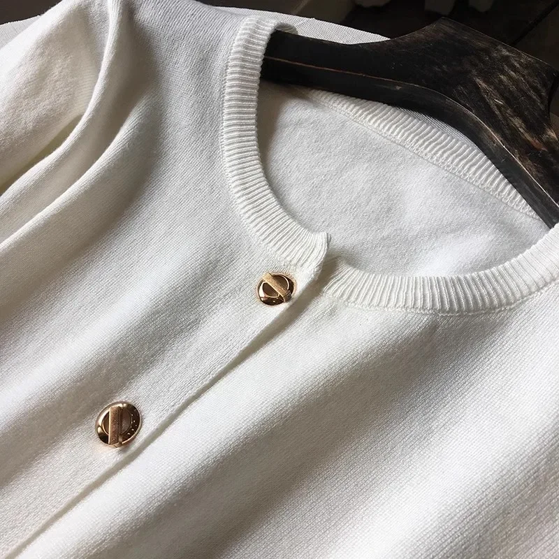 

Women Clothing Fashion Long Sleeve Knitted Sweater Women Cardigans O-Neck White Knit Sweater Cardigan Women Tops Knitwears Q1089