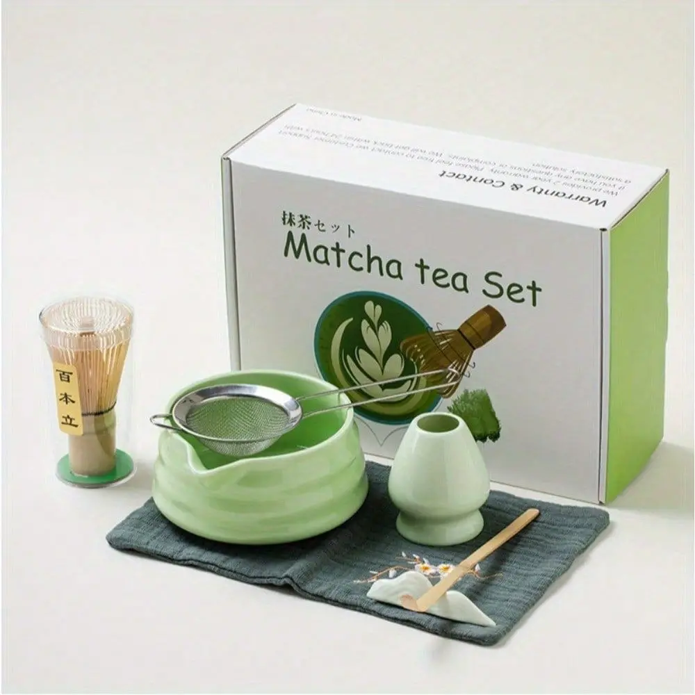 

Japanese Matcha Tea Set Ceramic Tea Bowl, Bamboo Whisk, GoldPlated Teaspoon, And Matcha Sieve Perfect For The Authentic Matcha